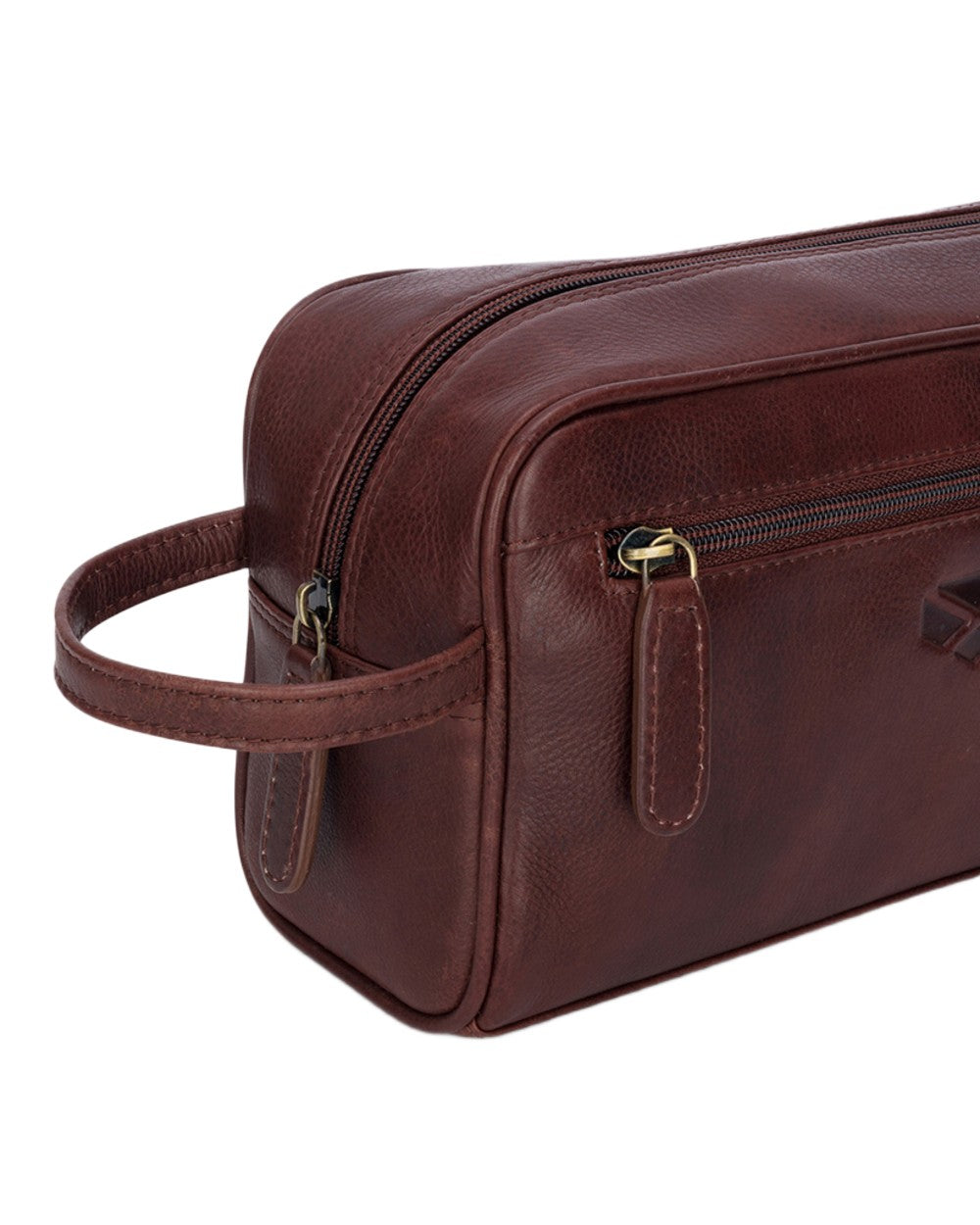 Conker Coloured Hoggs of Fife Monarch Leather Wash Bag on white background 