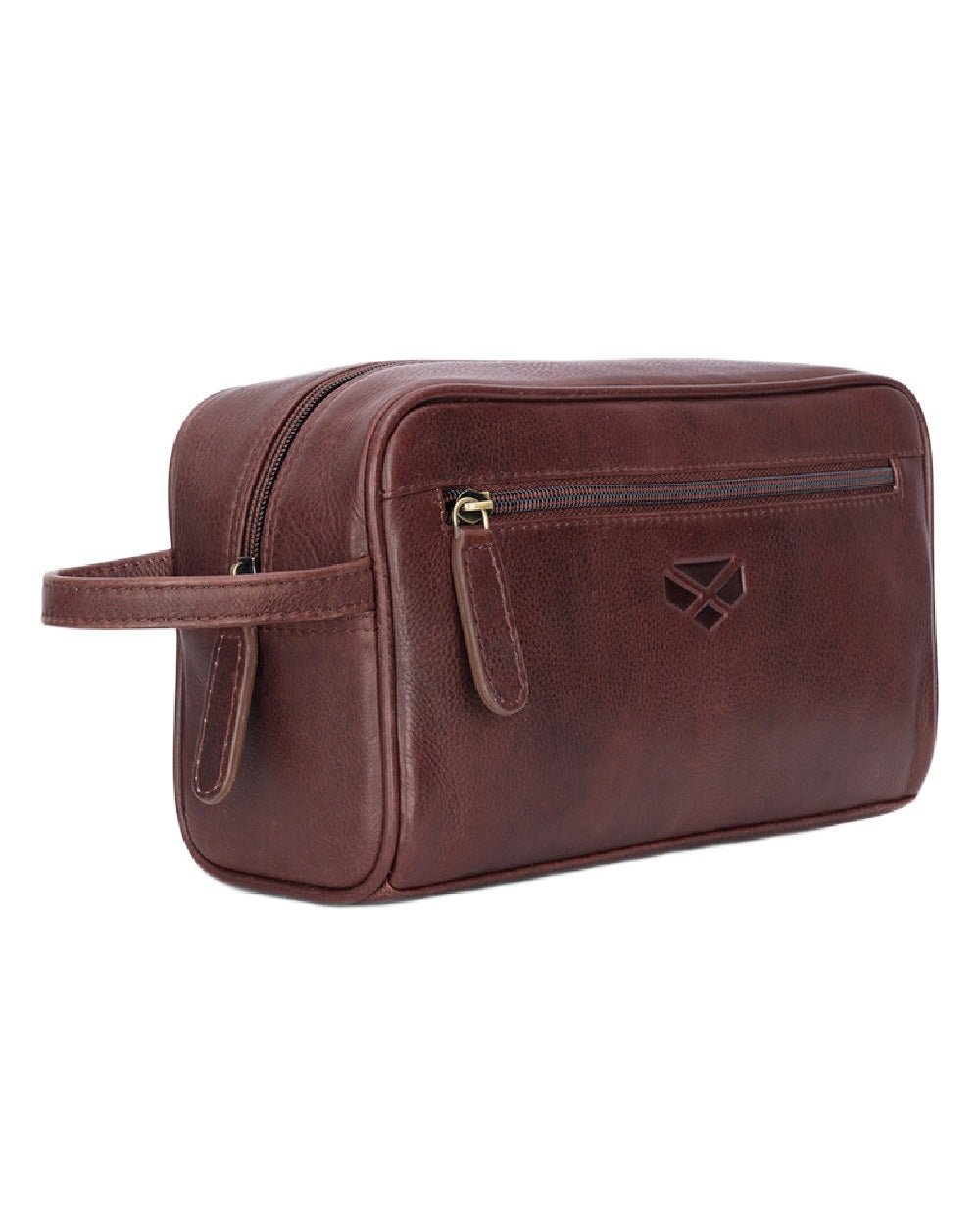 Conker Coloured Hoggs of Fife Monarch Leather Wash Bag on white background 