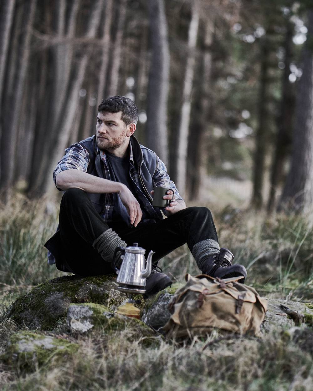 Brown Coloured Hoggs of Fife Munro Classic Leather Hiking Boots on forest background 