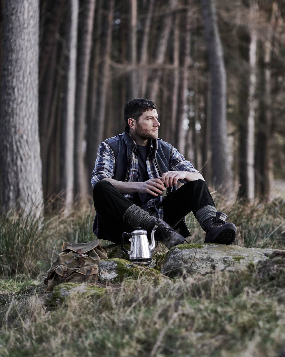 Brown Coloured Hoggs of Fife Munro Classic Leather Hiking Boots on forest background 