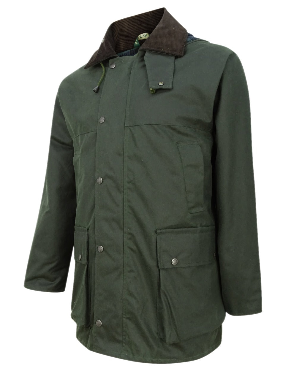 Olive Coloured Hoggs of Fife Padded Waxed Jacket on white background 