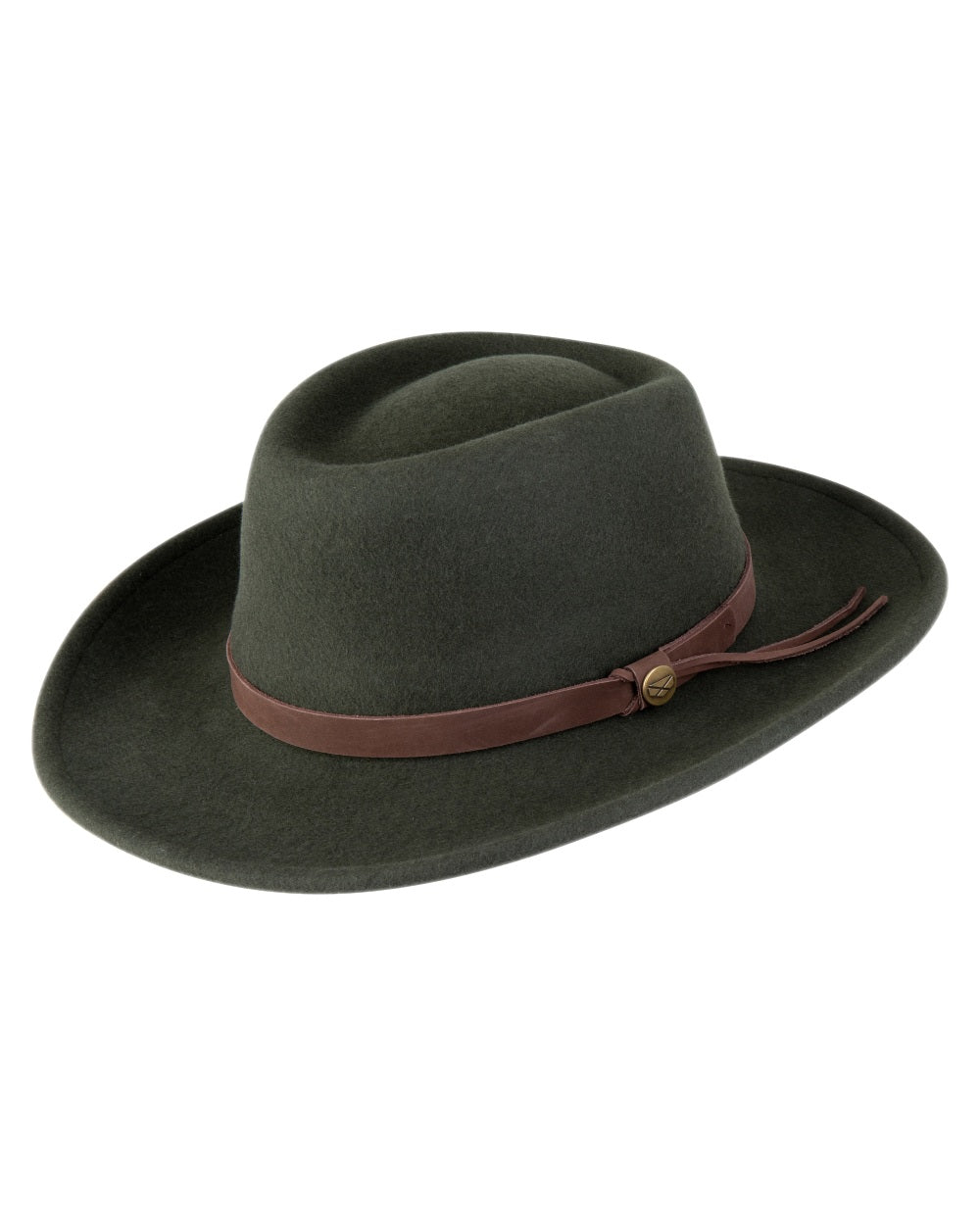 Olive Coloured Hoggs of Fife Perth Crushable Felt Hat on white background 