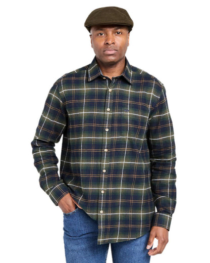 Green Check Coloured Hoggs of Fife Pitmedden Flannel Check Shirt on white background 