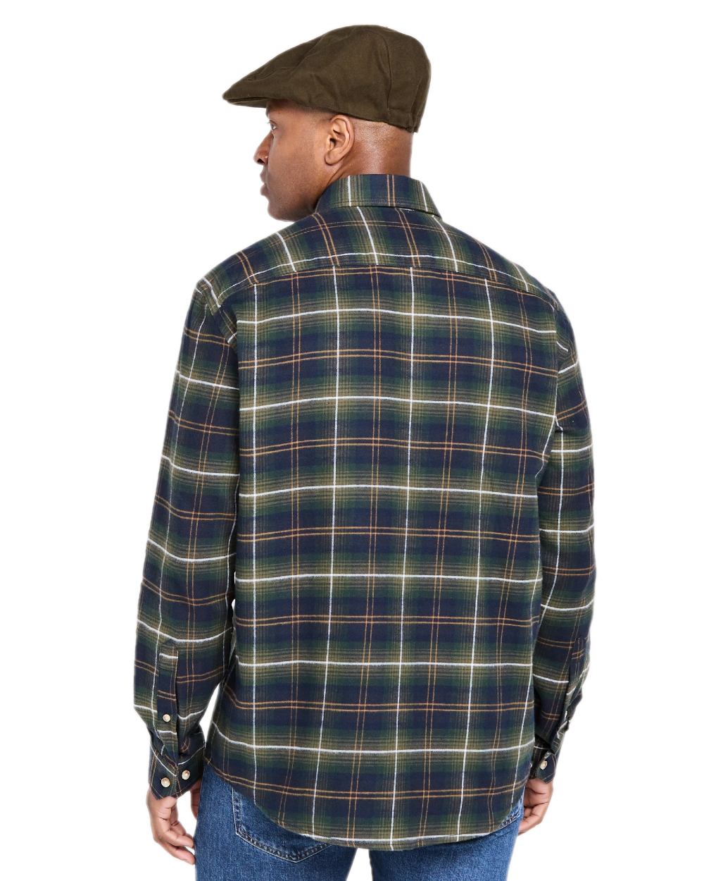 Green Check Coloured Hoggs of Fife Pitmedden Flannel Check Shirt on white background 