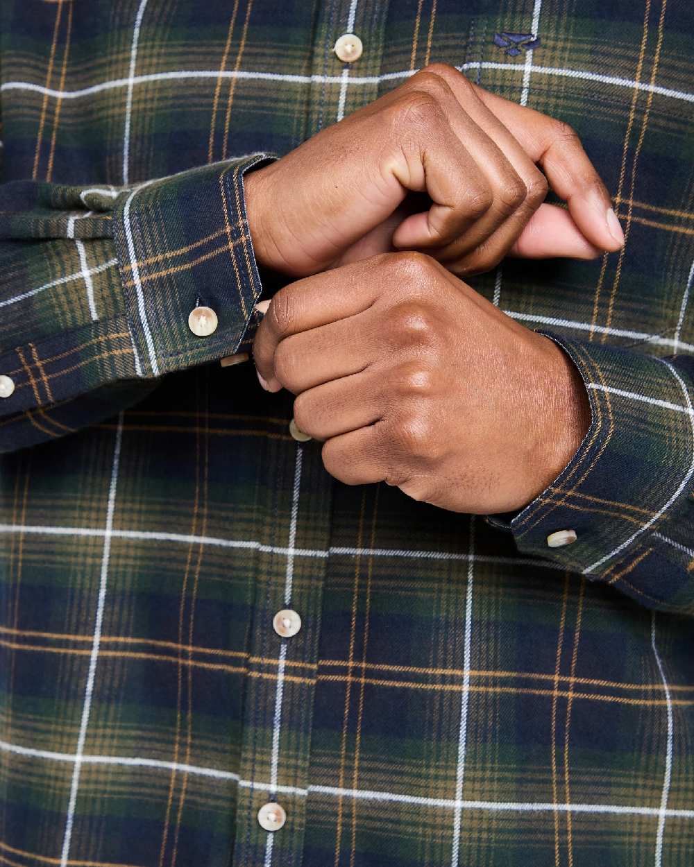 Green Check Coloured Hoggs of Fife Pitmedden Flannel Check Shirt on white background 