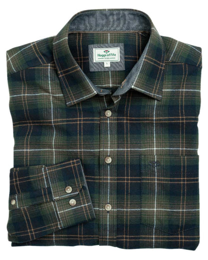 Green Check Coloured Hoggs of Fife Pitmedden Flannel Check Shirt on white background 