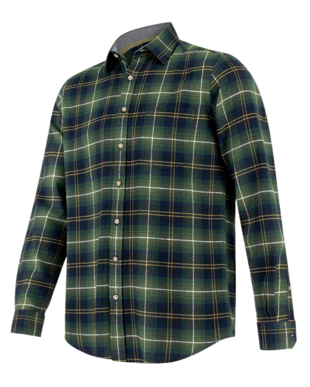 Green Check Coloured Hoggs of Fife Pitmedden Flannel Check Shirt on white background 