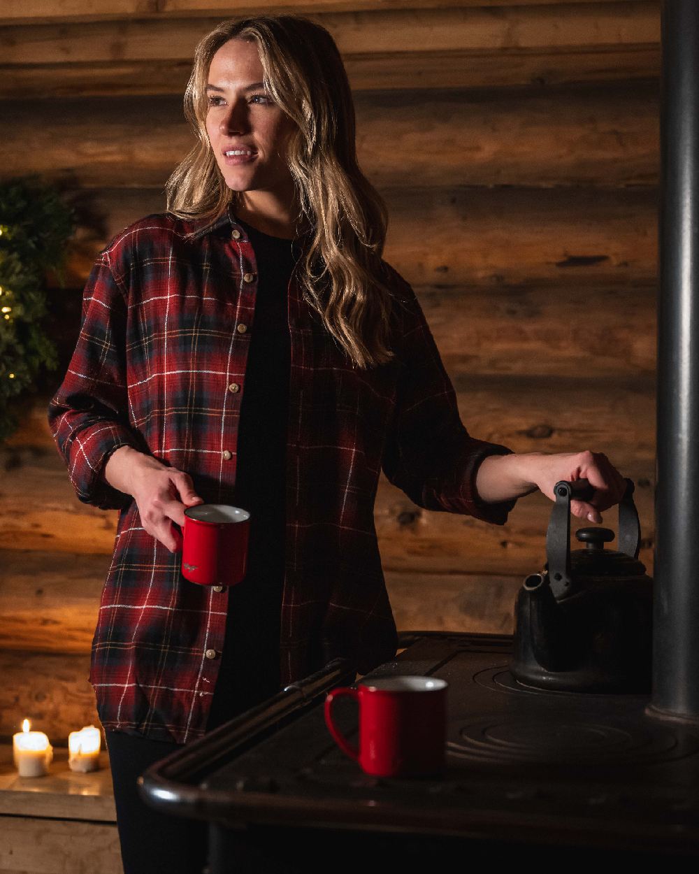 Rust Check Coloured Hoggs of Fife Pitmedden Flannel Check Shirt on indoor background 