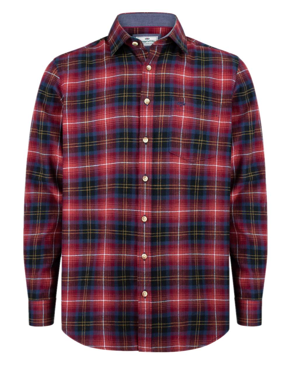 Rust Check Coloured Hoggs of Fife Pitmedden Flannel Check Shirt on white background 