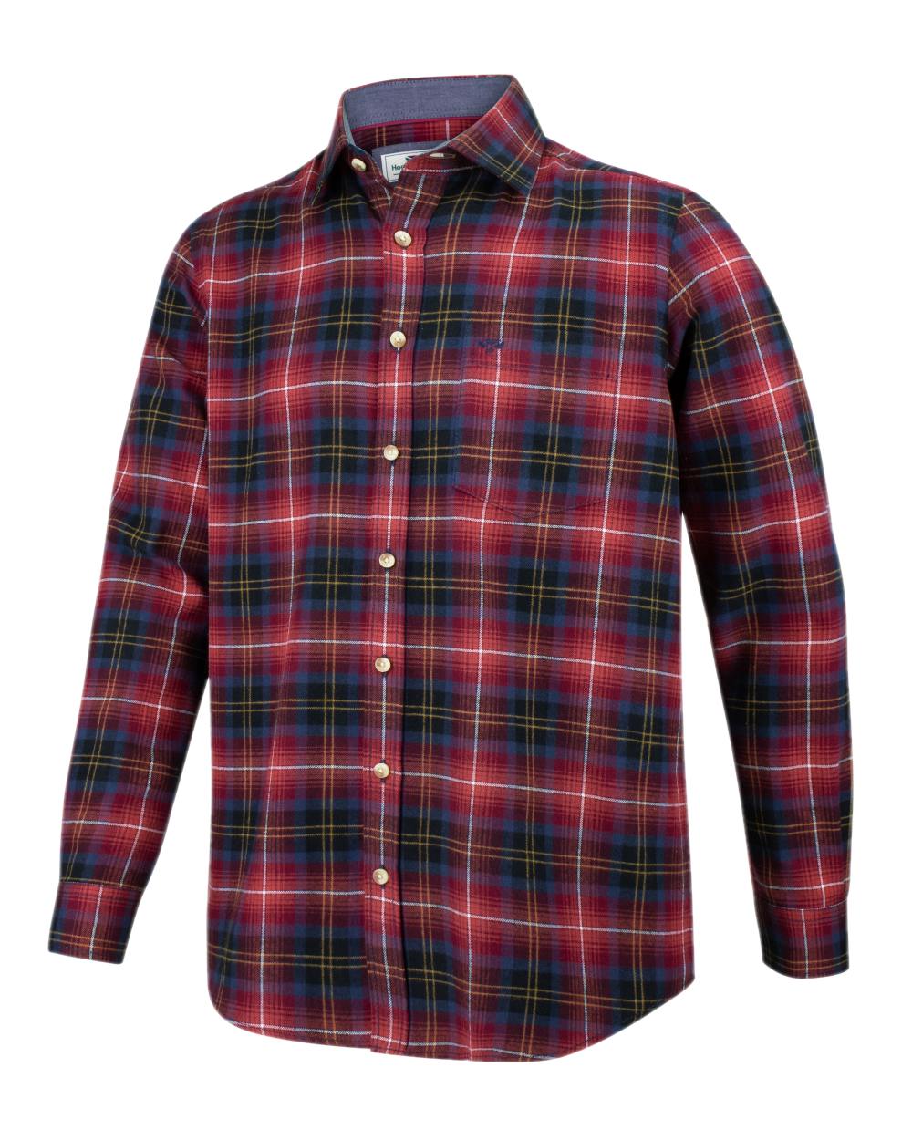 Rust Check Coloured Hoggs of Fife Pitmedden Flannel Check Shirt on white background 