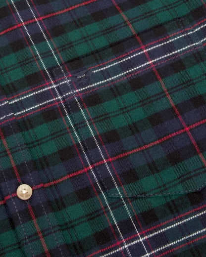 Dark Green Tartan Check Coloured Hoggs of Fife Pitscottie Flannel Shirt on white background 