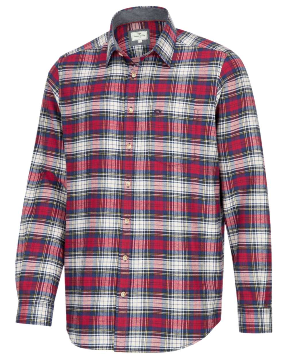 Red Tartan Check Coloured Hoggs of Fife Pitscottie Flannel Shirt on white background 