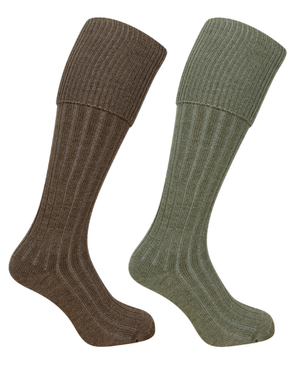 Lovat Marl Oatmeal Coloured Hoggs of Fife Plain Turnover Top Stockings Twin Pack on white background 