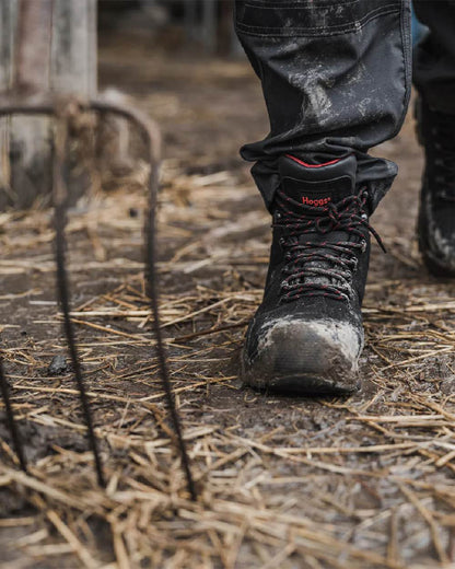 Black Nubuck Coloured Hoggs of Fife Poseidon S3 Safety Lace-Up Boots on land background 