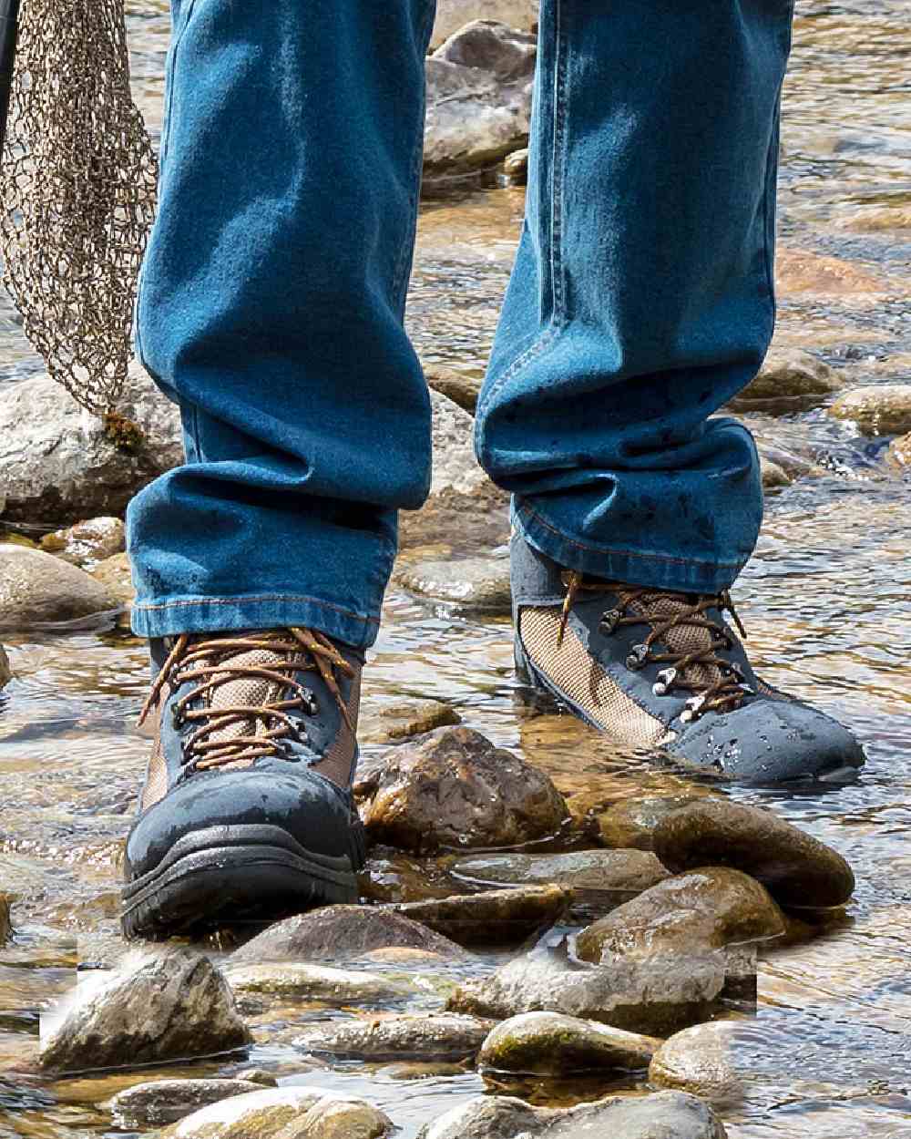 French Navy Coloured Hoggs of Fife Rambler Waterproof Hiking Boots on  river background 