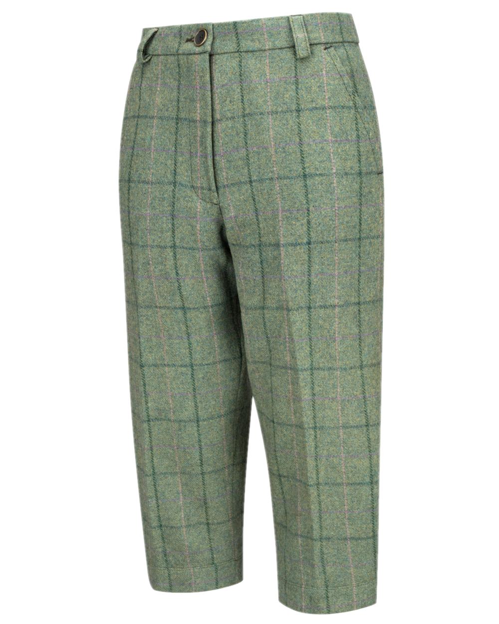 Spring Bracken Green Coloured Hoggs of Fife Roslin Ladies Technical Tweed Breeks on white background 