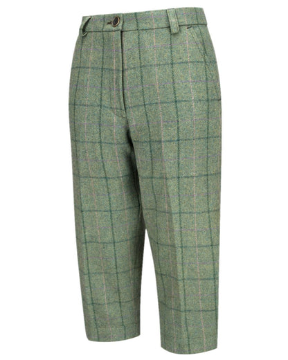 Spring Bracken Green Coloured Hoggs of Fife Roslin Ladies Technical Tweed Breeks on white background 