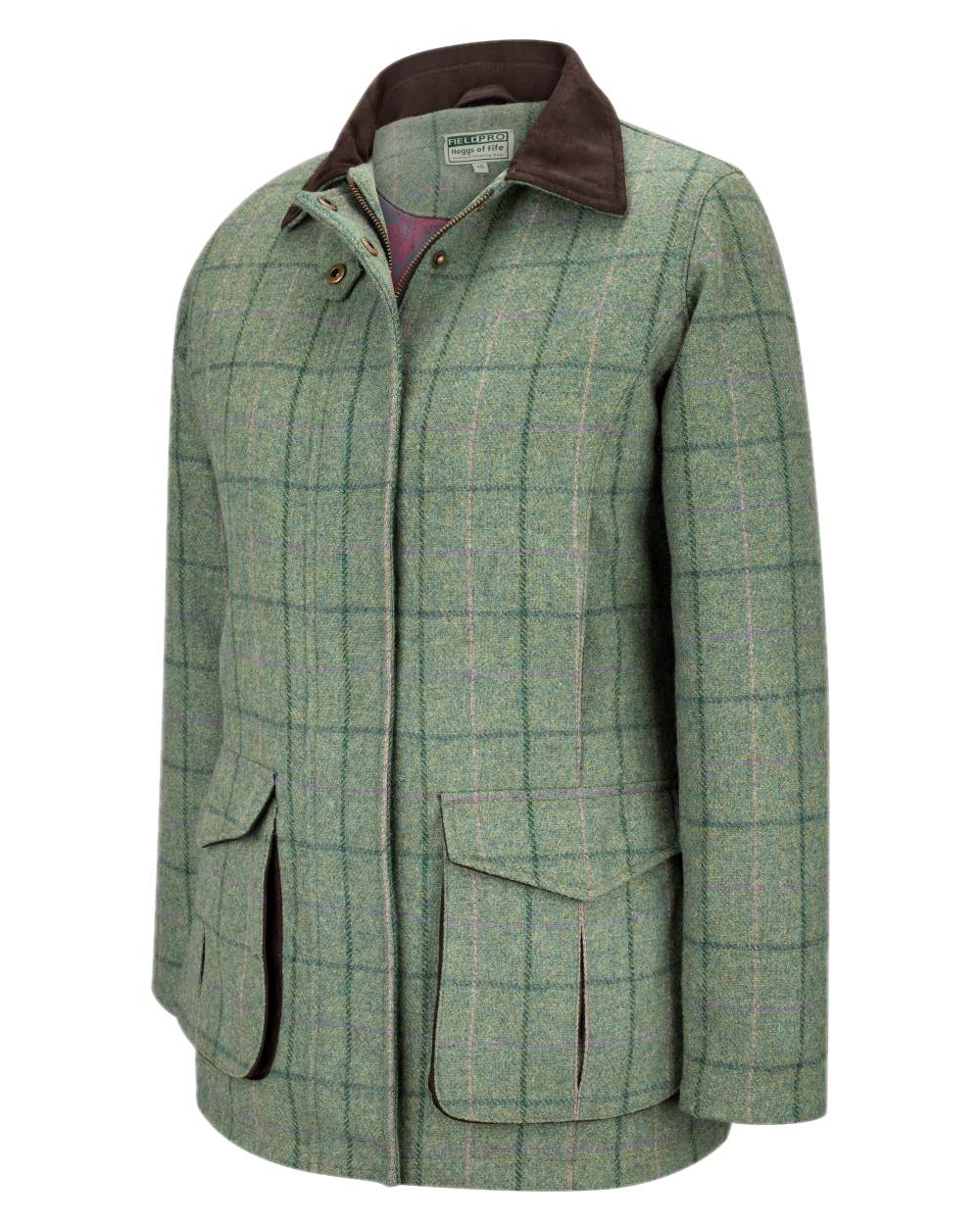 Spring Bracken Coloured Hoggs of Fife Roslin Ladies Technical Tweed Field Coat on white background 