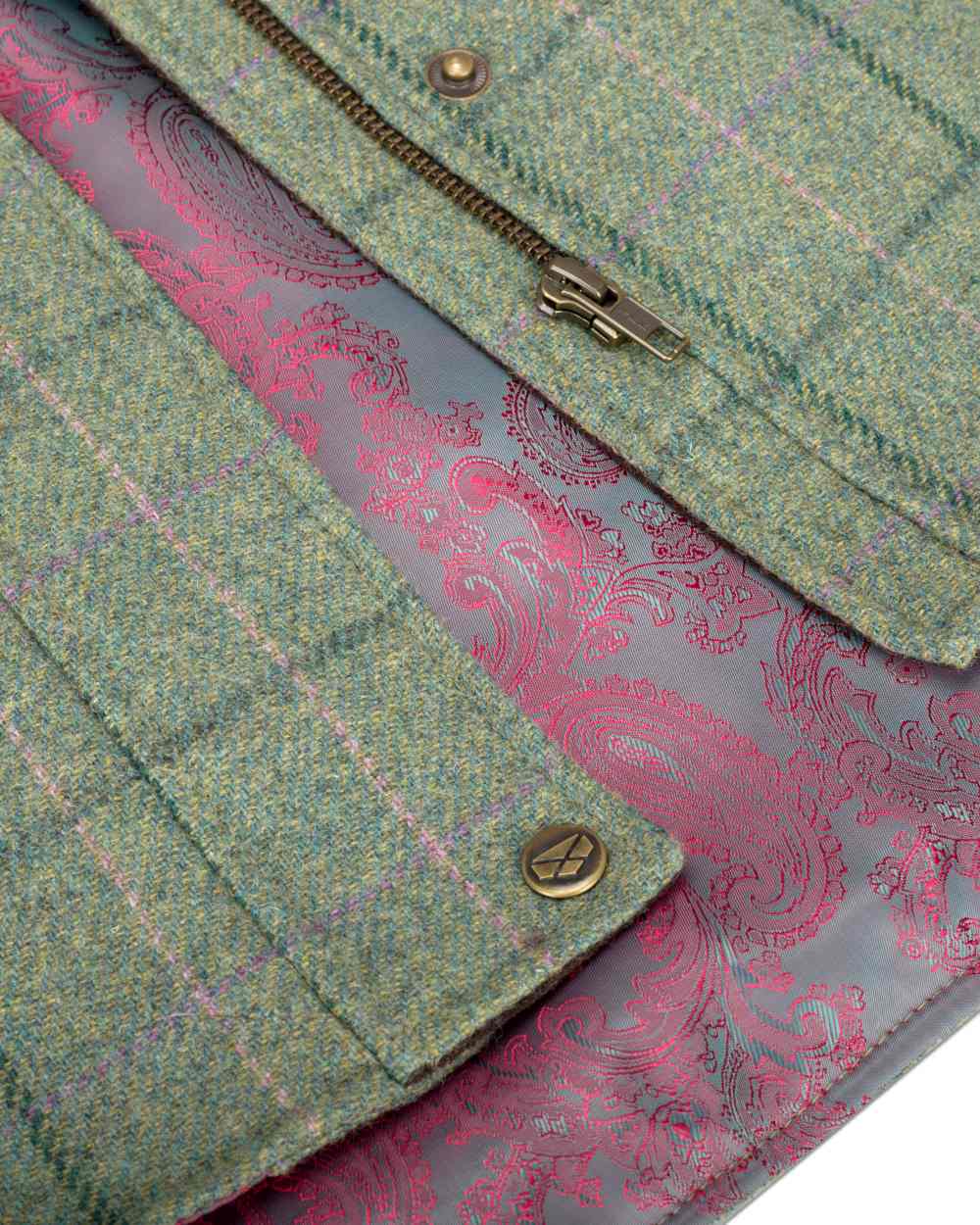 Spring Bracken Coloured Hoggs of Fife Roslin Ladies Technical Tweed Field Coat on white background 