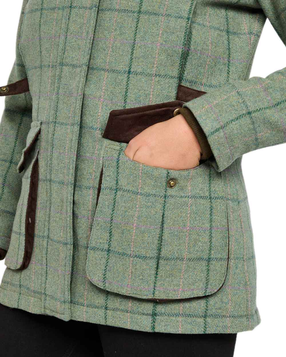 Spring Bracken Coloured Hoggs of Fife Roslin Ladies Technical Tweed Field Coat on white background 