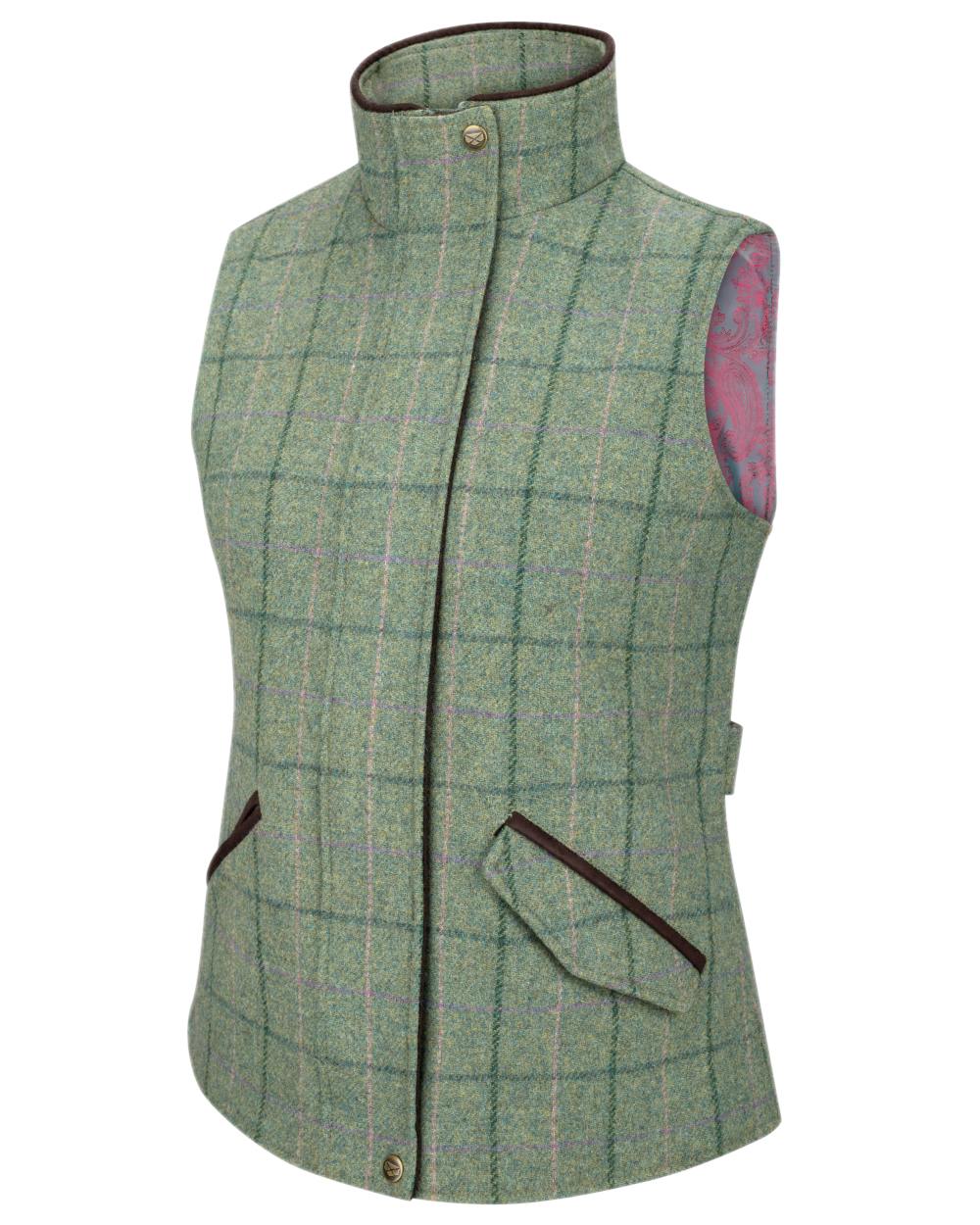 Spring Bracken Coloured Hoggs of Fife Roslin Ladies Technical Tweed Waistcoat on white background 
