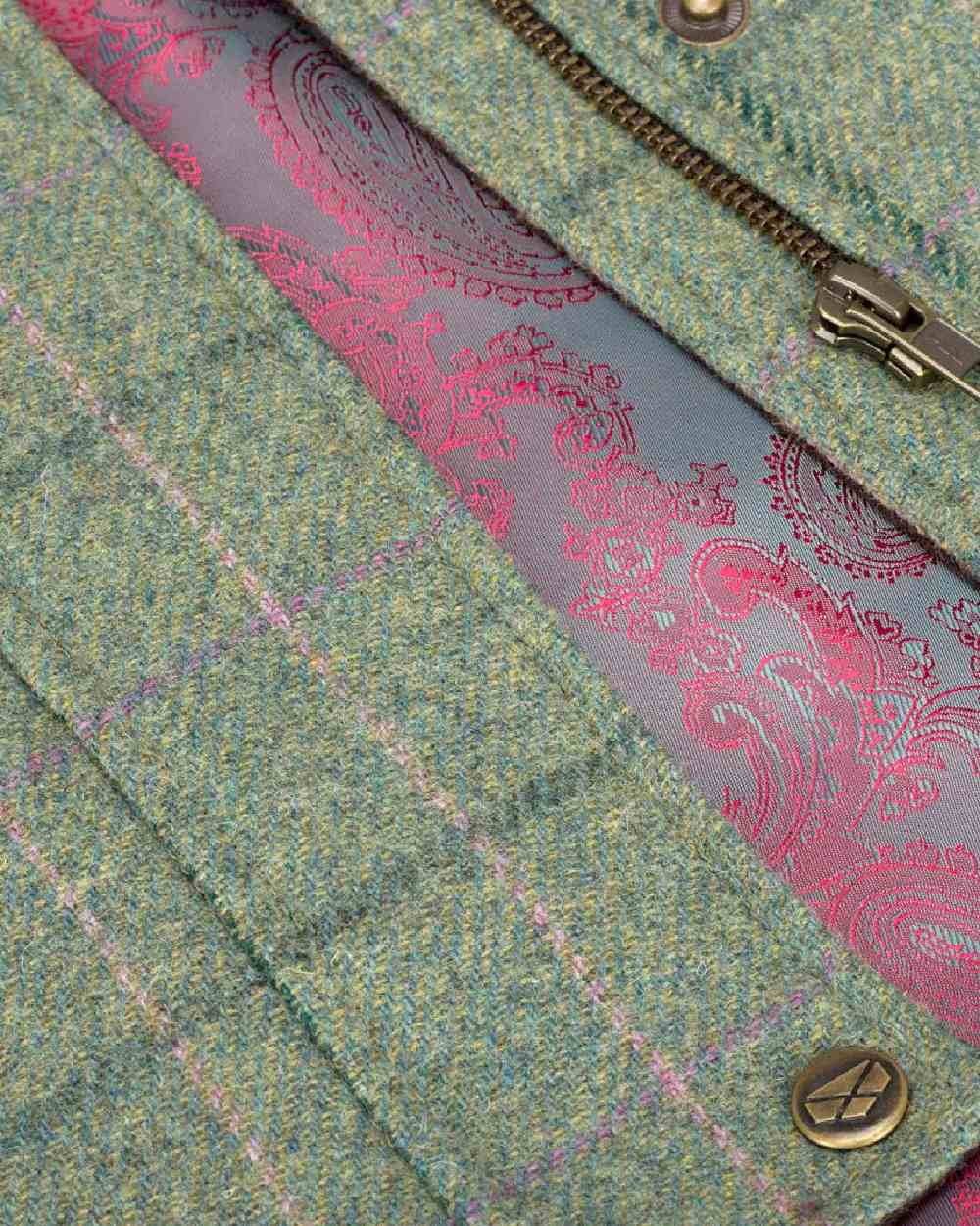 Spring Bracken Coloured Hoggs of Fife Roslin Ladies Technical Tweed Waistcoat on white background 