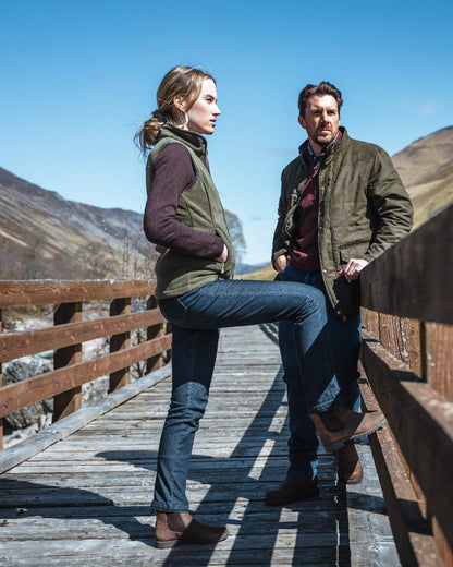 Lovat Coloured Hoggs of Fife Stenton Ladies Fleece Gilet on mountain background 