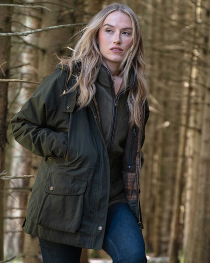 Lovat Coloured Hoggs of Fife Stenton Ladies Fleece Gilet on outdoor background 