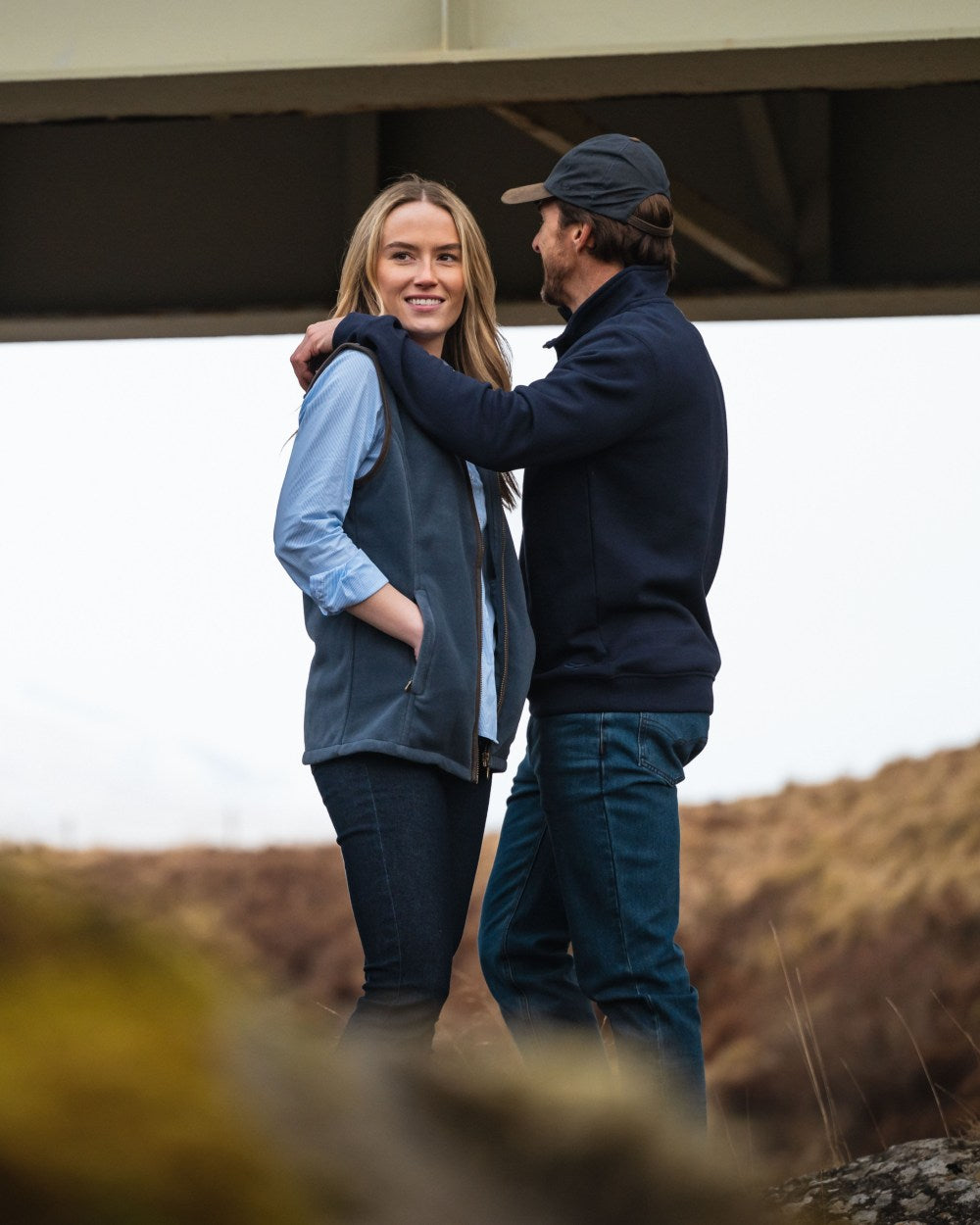 Slate Grey Coloured Hoggs of Fife Stenton Ladies Fleece Gilet on countryside background 