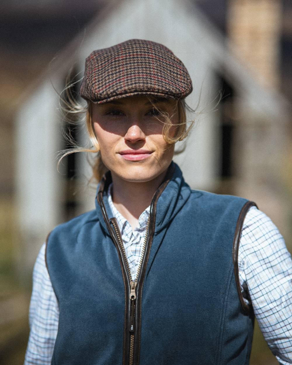 Slate Grey Coloured Hoggs of Fife Stenton Ladies Fleece Gilet on blurry background 