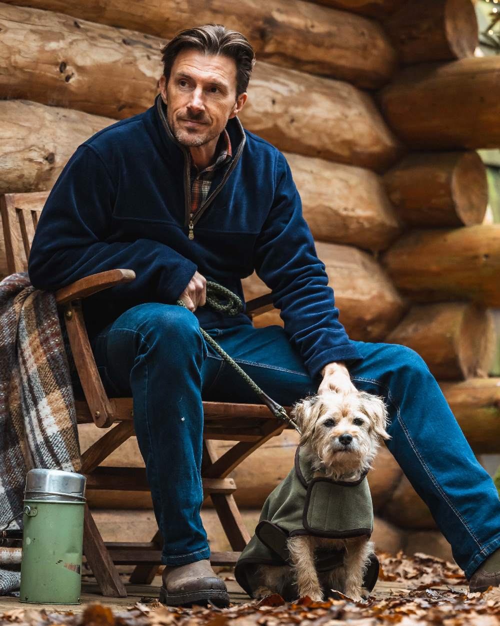 Midnight Navy Coloured Hoggs of Fife Stenton Quarter Zip Fleece on outdoor background 