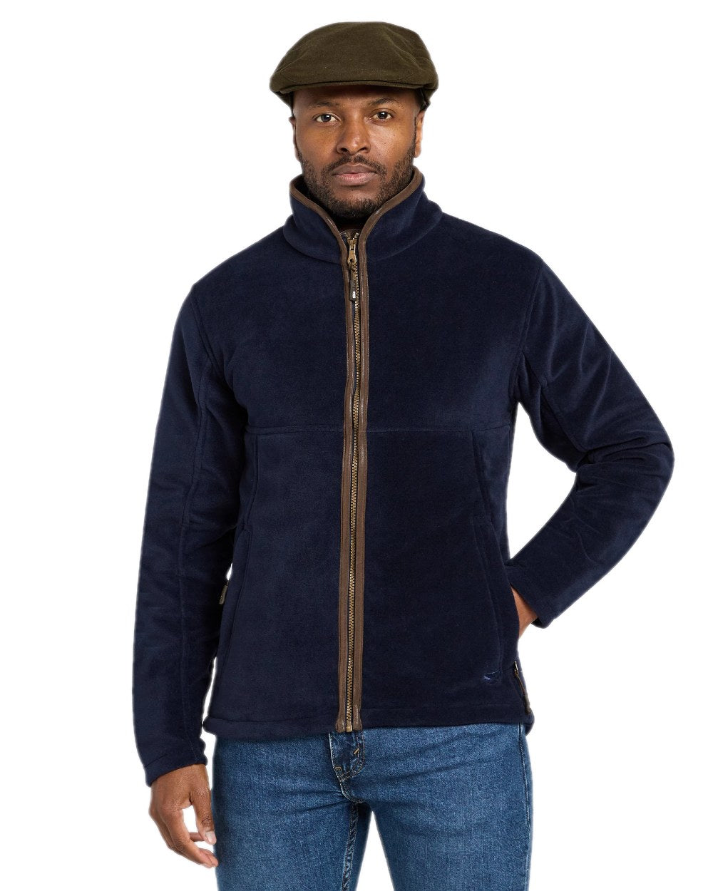 Midnight Navy Coloured Hoggs of Fife Stenton Technical Fleece Jacket on white background 