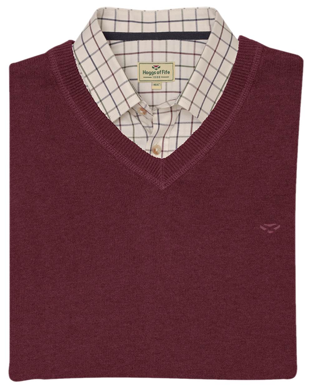 Berry Red Coloured Hoggs of Fife Stirling II Long Sleeve Pullover on white background 