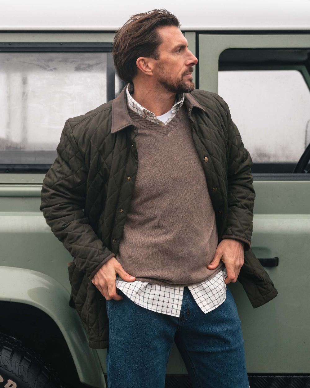 Biscuit Brown Coloured Hoggs of Fife Stirling II Long Sleeve Pullover on outdoor background 
