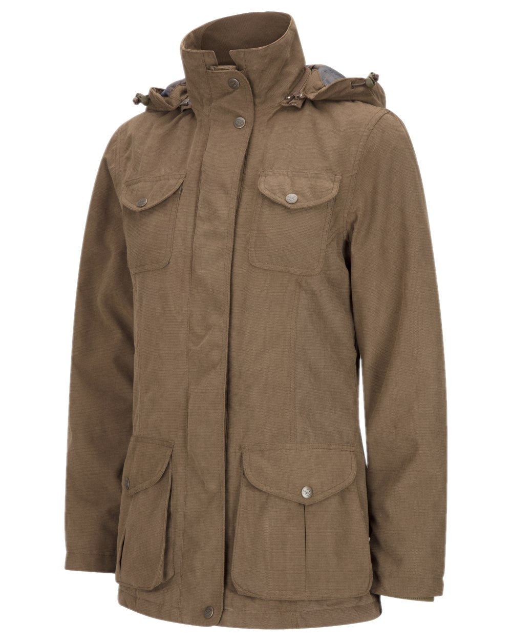 Sage Coloured Hoggs of Fife Struther Ladies Hooded Field Coat on white background 