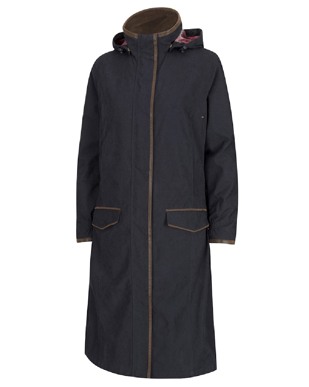 Navy Coloured Hoggs of Fife Struther Ladies Long Riding Coat on white background 