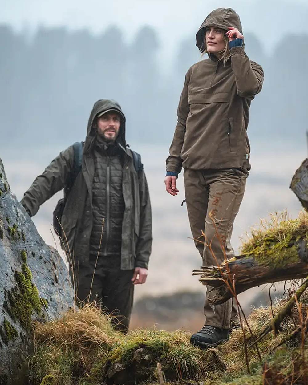 Sage Coloured Hoggs of Fife Struther Ladies Smock Field Jacket on mountain background 