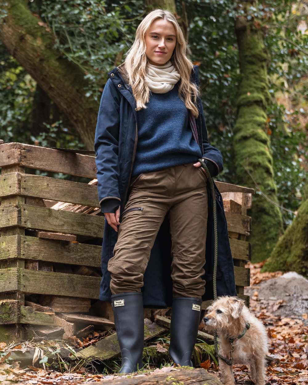 Sage Coloured Hoggs of Fife Struther Ladies Waterproof Trousers on outdoor background 