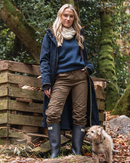 Sage Coloured Hoggs of Fife Struther Ladies Waterproof Trousers on outdoor background 