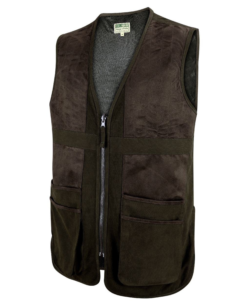 Dark Green coloured Hoggs of Fife Struther Shooting Vest on white background 