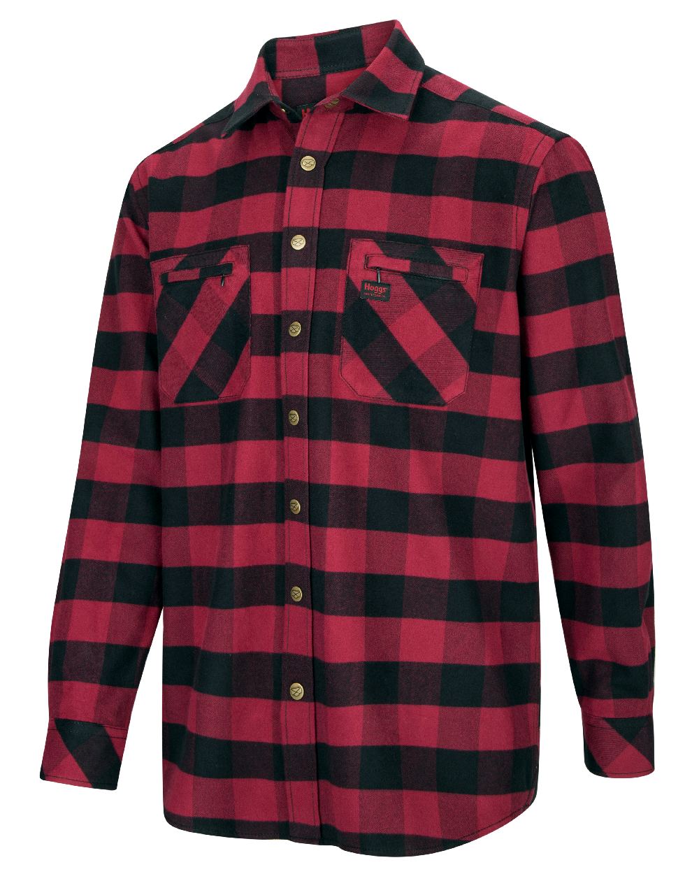 Red Black coloured Hoggs of Fife Tentsmuir Flannel Shirt on white background 