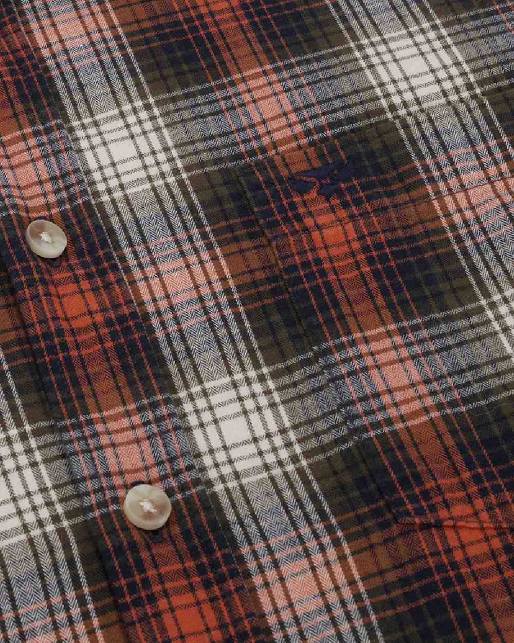 Rust Olive Navy coloured Hoggs of Fife Tiree Herringbone Check Shirt on white background 