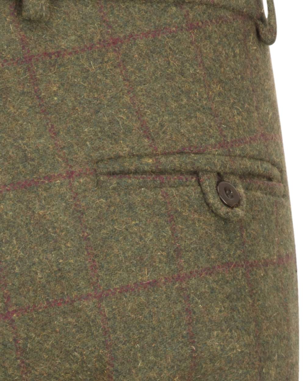 Olive Wine Coloured Hoggs of Fife Tummel Tweed Field Breeks on white background 