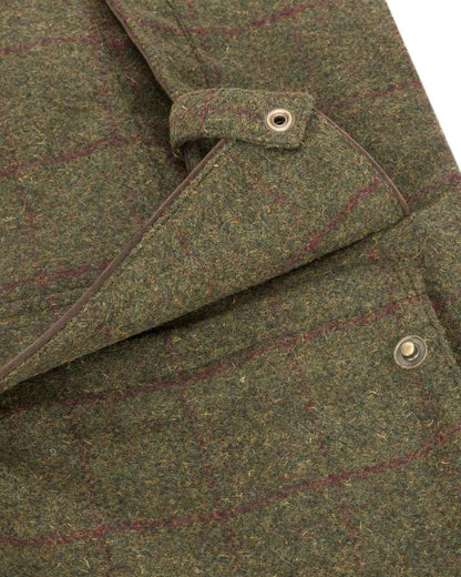 Olive Wine Coloured Hoggs of Fife Tummel Tweed Field Coat on white background 