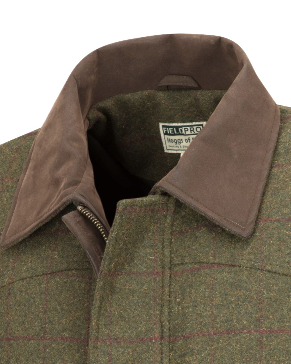 Olive Wine Coloured Hoggs of Fife Tummel Tweed Field Coat on white background 