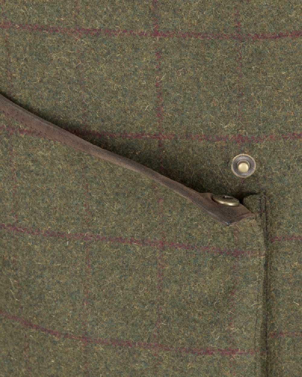 Olive Wine Coloured Hoggs of Fife Tummel Tweed Field Waistcoat on white background 