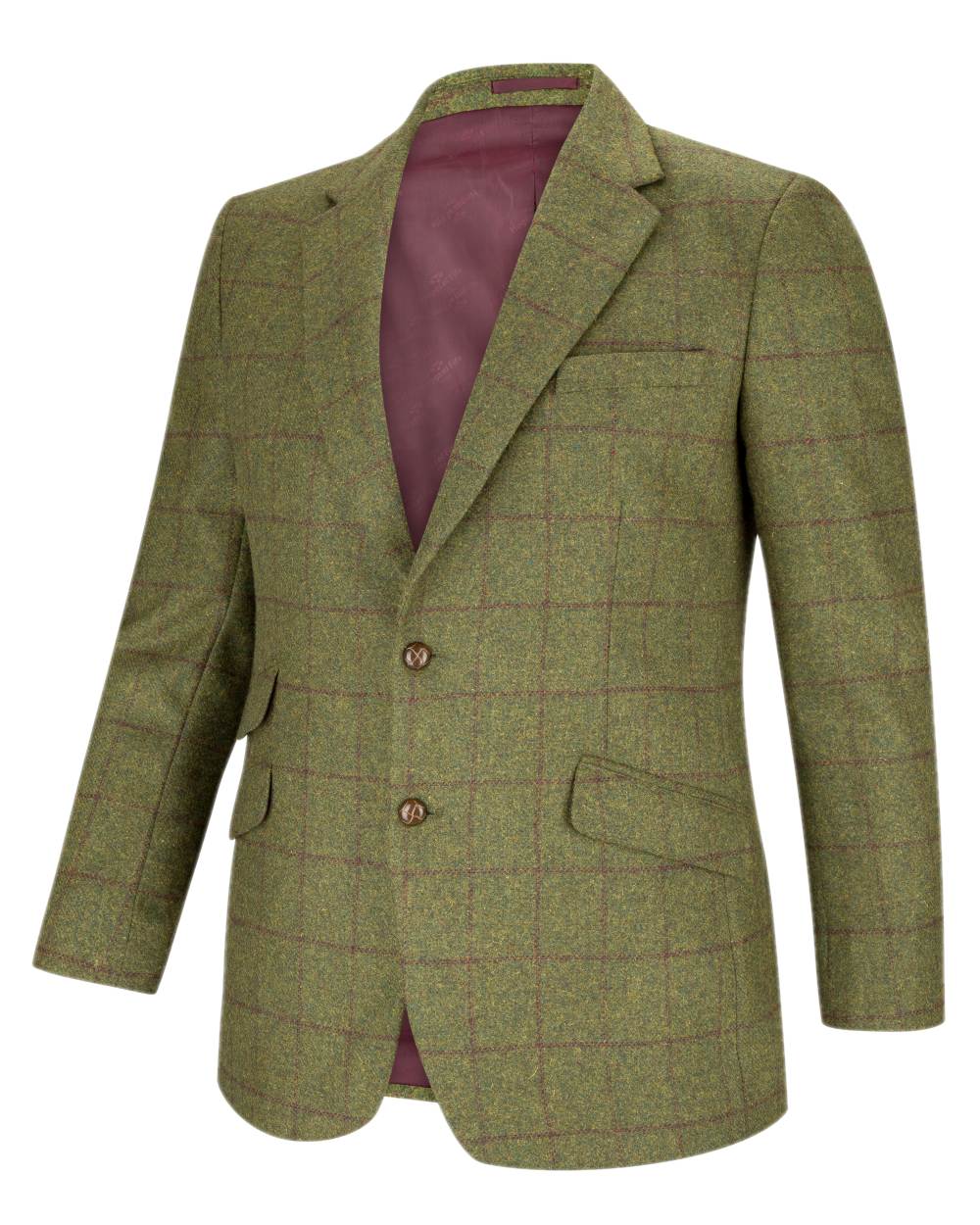 Olive Wine Coloured Hoggs of Fife Tummel Tweed Sports Jacket on white background 