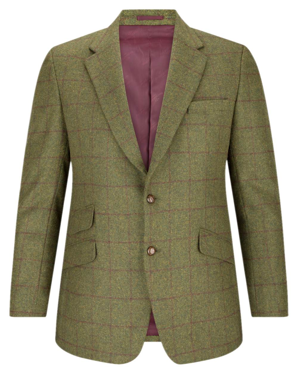 Olive Wine Coloured Hoggs of Fife Tummel Tweed Sports Jacket on white background 