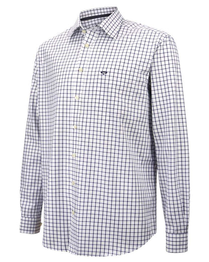 Navy White Check Coloured Hoggs of Fife Turnberry Cotton Twill Shirt on white background 