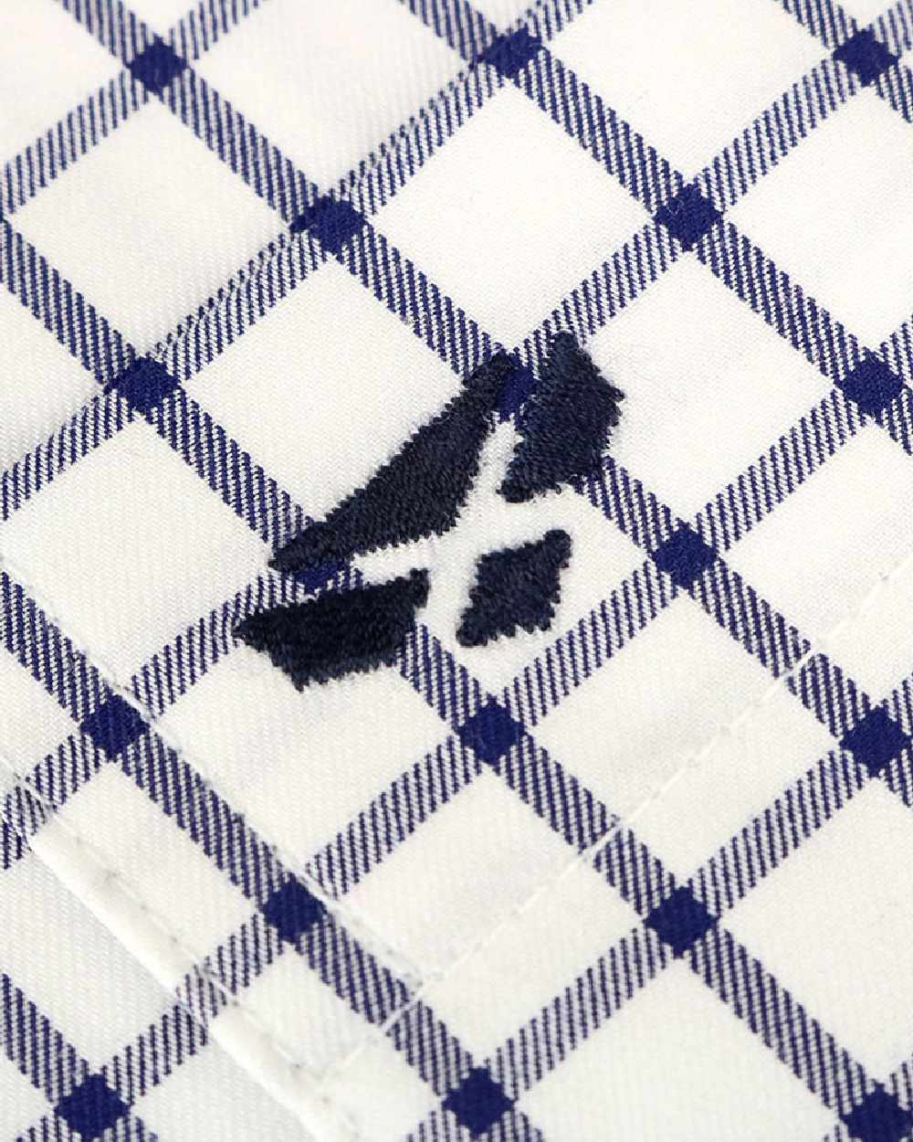 Navy White Check Coloured Hoggs of Fife Turnberry Cotton Twill Shirt on white background 